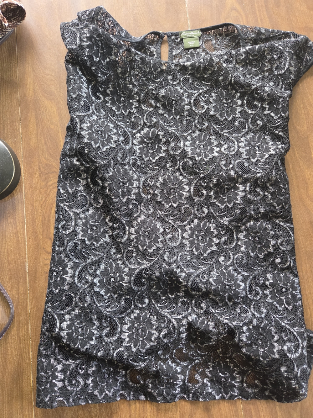 Eddie Bauer Black Floral Lace Overlay